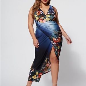 Faux-wrap front with a high slit, maxi dress